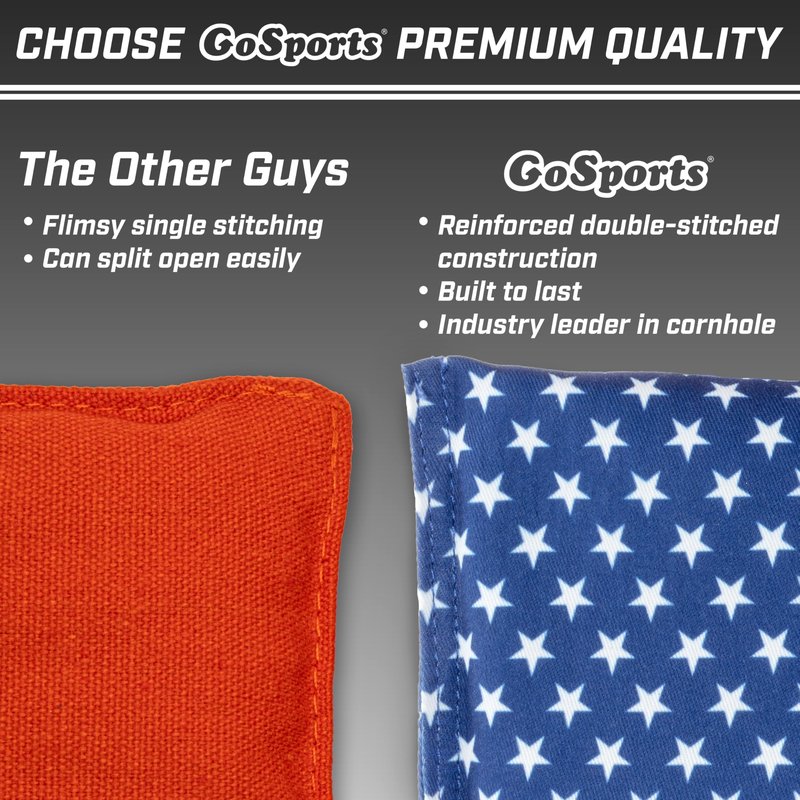 GoSports Official Regulation Cornhole Bean Bags Set (8 All Weather Bags) - America Stars and Stripes or Red and Blue - Choose Your Style