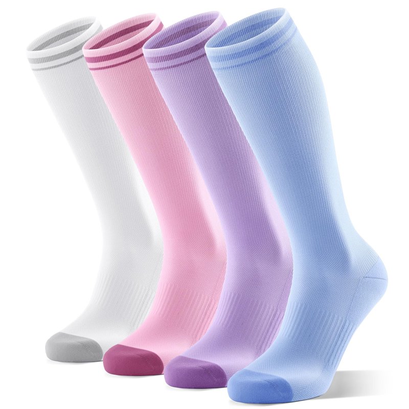 FITRELL 4 Pairs Compression Socks for Women & Men, 15-20mmHg Circulation Support for Athletic Travel Daily Wear, Pink+Blue+Purple+White, Small-Medium