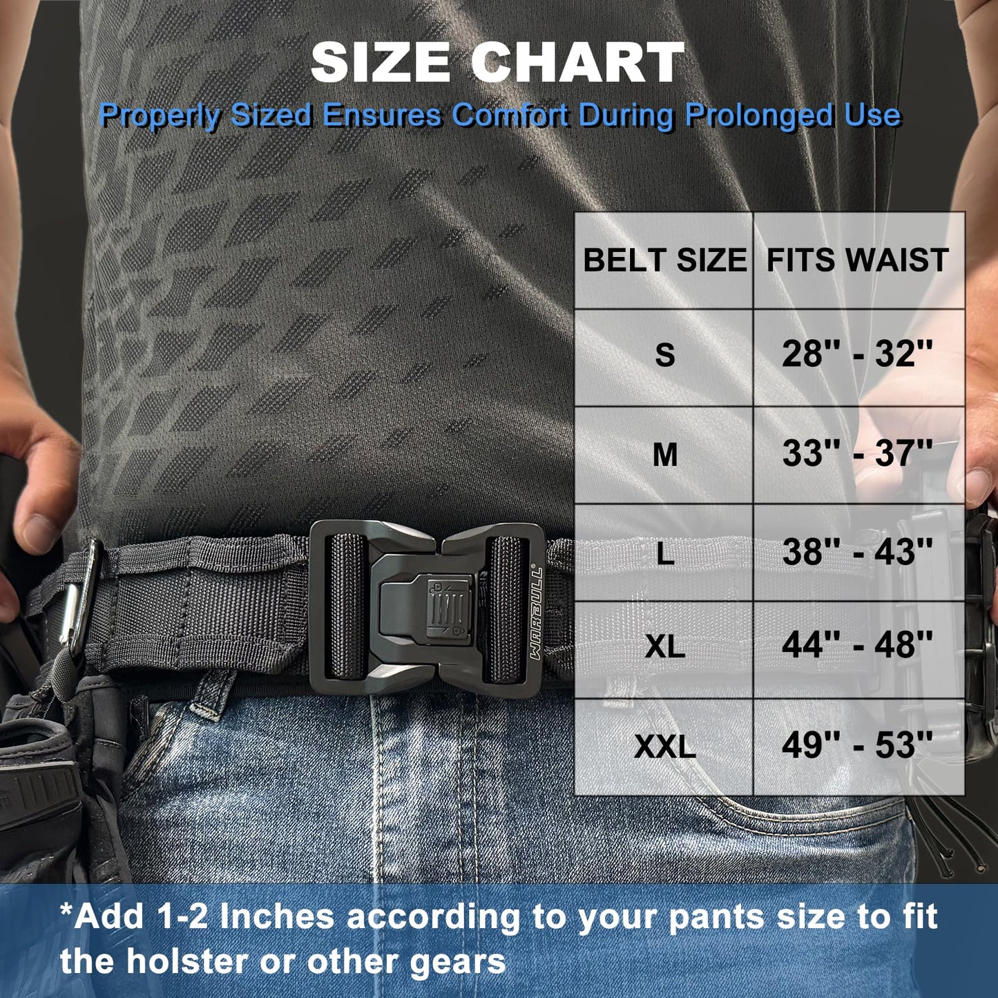 WarBull Tactical Battle Molle Belt, 2'' Quick Release Gun Belt w/Secure Locking & 1.57'' EDC Inner Belts, Heavy Duty Combat Outer Duty Belt for Law Enforcement, Security, Shooter -Black M