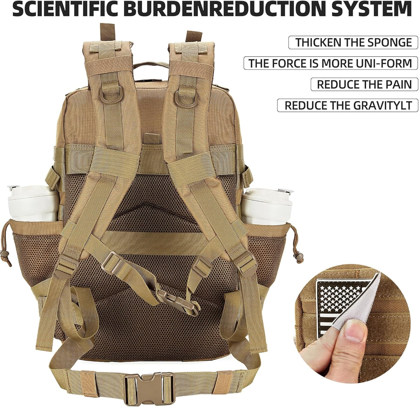 Tactical Assault Backpack - 45L Waterproof Rucksack with Molle | Khaki