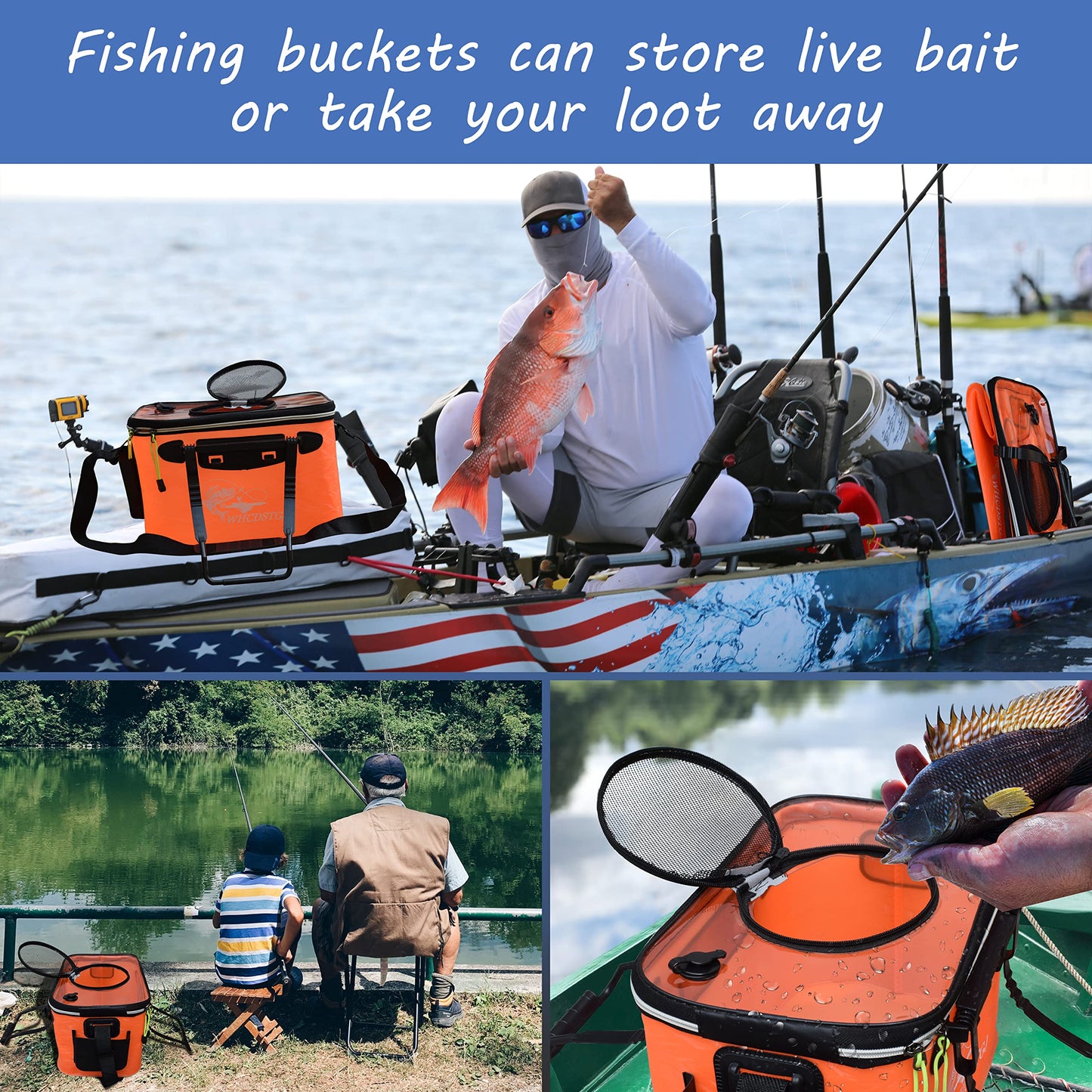 WHCDSTGJ Transparent Top Cover Fishing Bucket, Foldable Fish Bait Bucket, Multifunctional Minnow Bucket, Live Fish Container, Fish Protection Bucket, Outdoor Camping Fishing Bag.