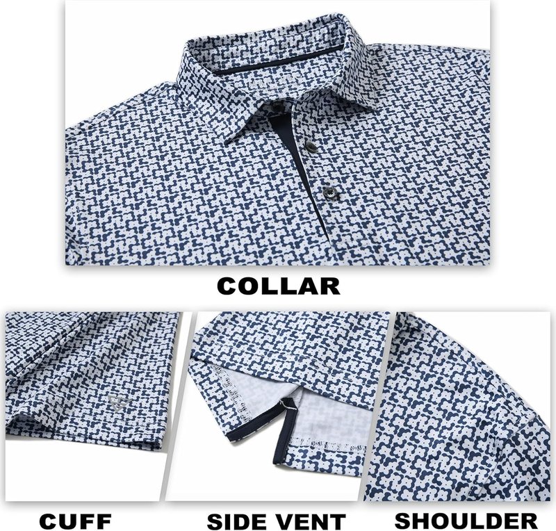 Mens Golf Shirt - Short Sleeve Dry Fit Polo with Moisture-Wicking Patterns | Performance Collared Top