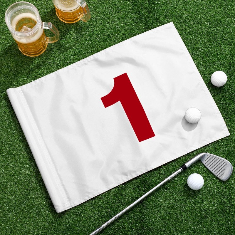 Oudain 9 Pieces 20''L x 14''H Large Numbered Golf Flags with Tube Inserted Oversize Putting Flags Number 1-9, 420D Nylon Flag for Yard Indoor Outdoor Backyard Garden(White)