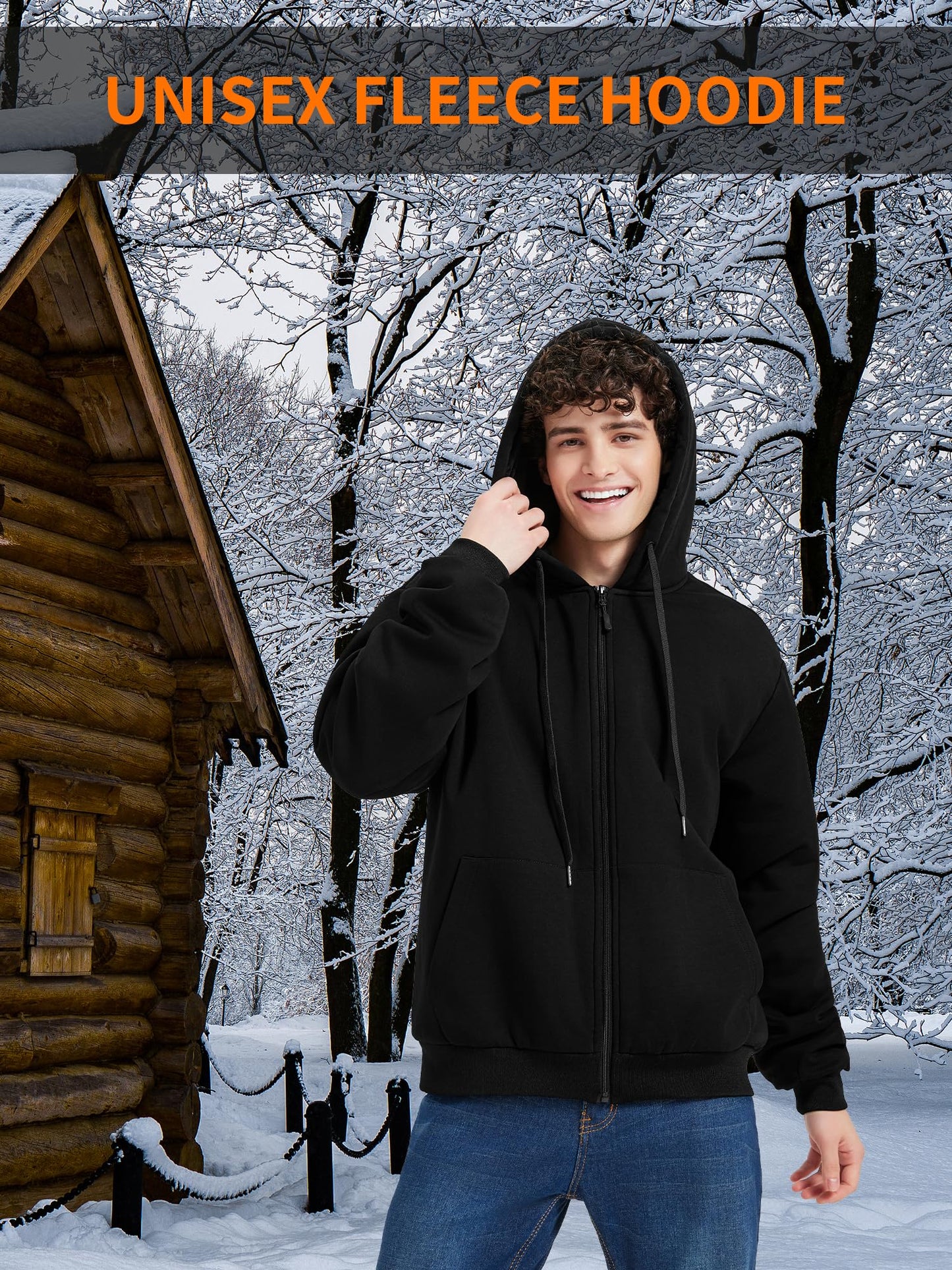 FrostVoyage Heated Hoodie with 18400mah Battery Pack, 9 Heating Zones, Dual Control, Full-Zip Heated Sweatshirt Hoodie for Men Women Black