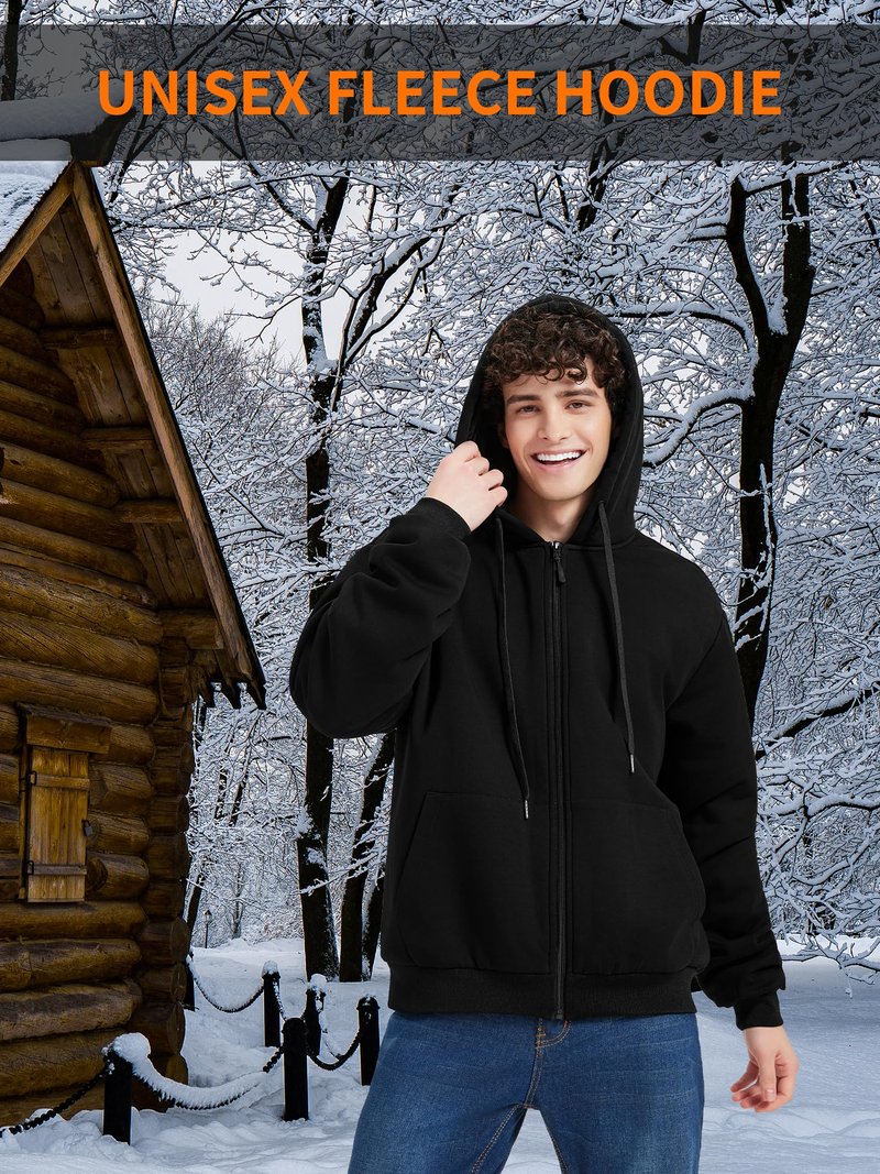 FrostVoyage Heated Hoodie with 18400mah Battery Pack, 9 Heating Zones, Dual Control, Full-Zip Heated Sweatshirt Hoodie for Men Women Black