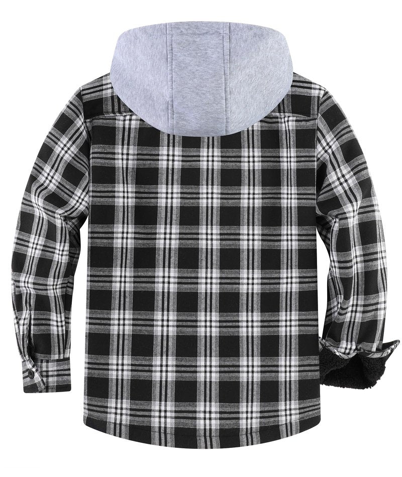 ZITY Men's Flannel Fleece Hoodie Plaid Sherpa Lined Jackets Zip Up With Pocket