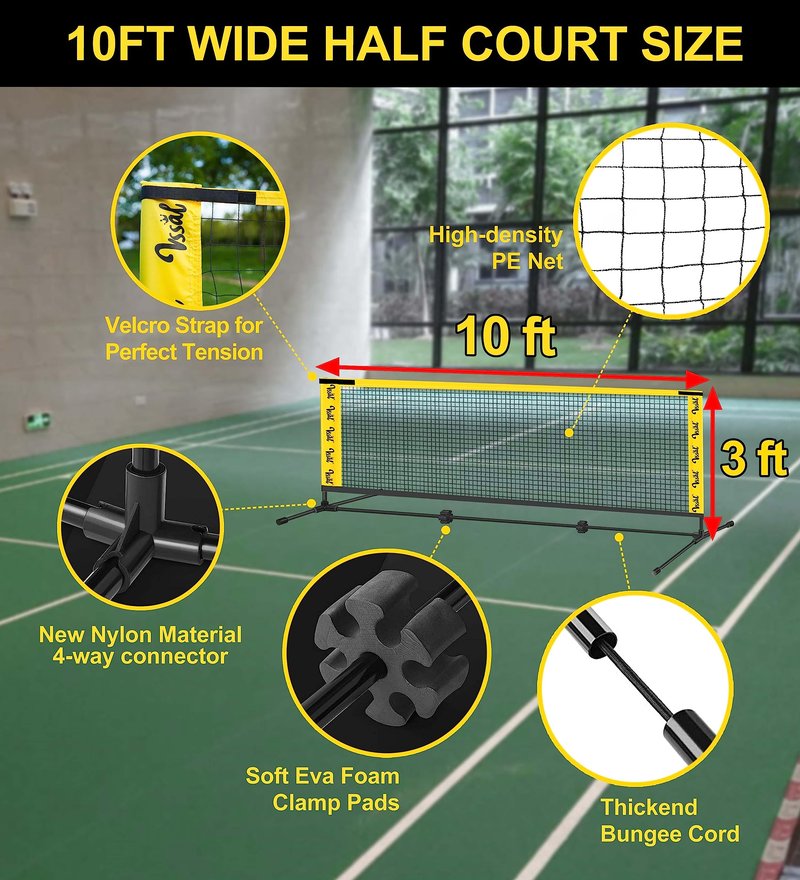 VSSAL 3-in-1 Portable Badminton, Volleyball & Pickleball Net Set for Adults, Adjustable Height 34"–7 ft for Backyards or Beach, Outdoor Sports Combo with Carry Bag, Rackets, Paddles & Balls (10 ft)