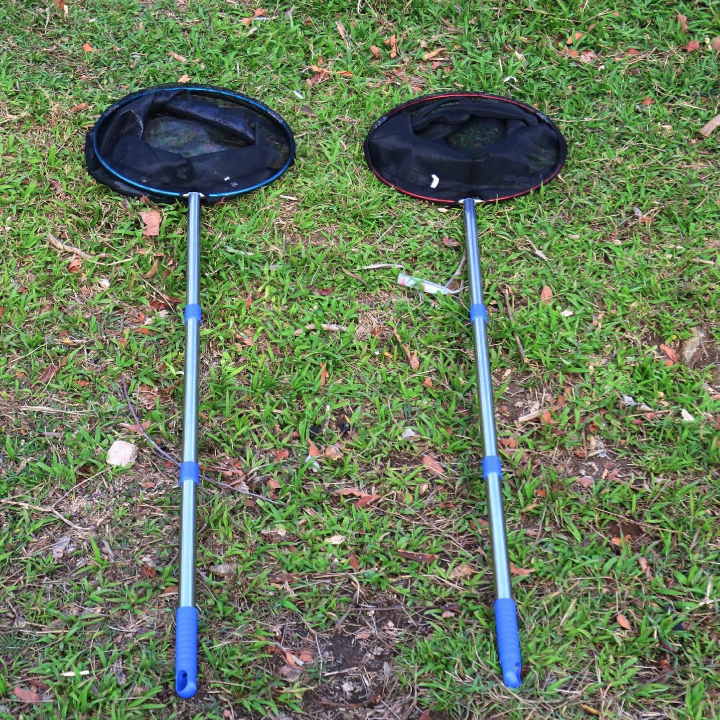 Fishing Nets 2 Pack Removable Lightweight Landing Net with Stainless Steel Pole Handle for Catching and Releasing Butterfly Nets (Blue + Red)