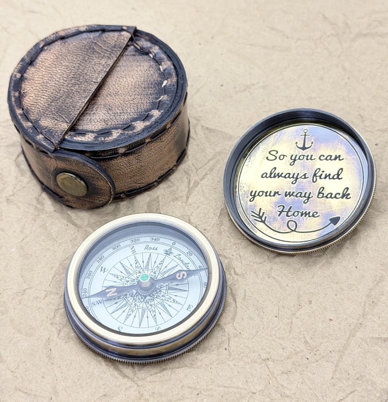So You Can Always Find Your Way Back Home – Luxury Engraved Brass Pocket Compass with Leather Case – Anniversary Happy Gifts Graduation Gift for Men & Boys