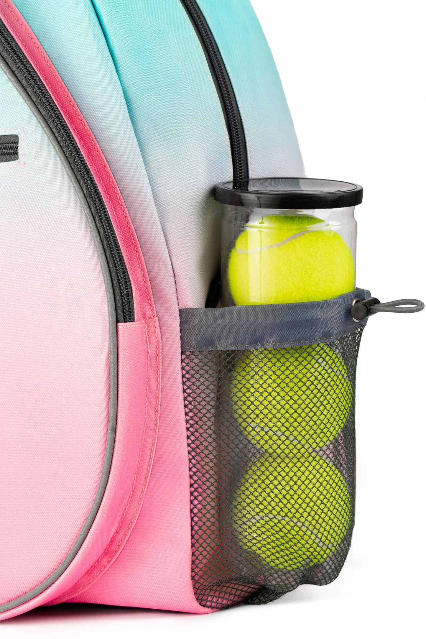 Crafted Living Kids Tennis Backpack, Boys and Girls Junior Bag, For Junior Tennis Rackets, Multiple Pockets with Shoe Compartment, Mesh Padded Straps (Pink Aqua)
