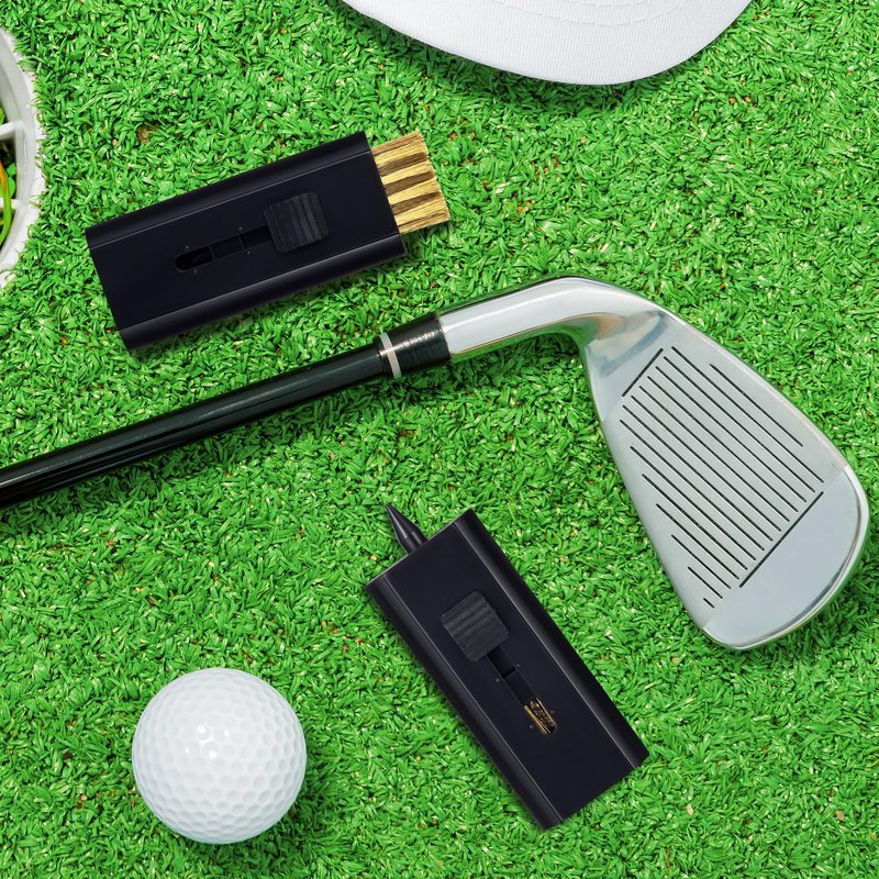 CustomyLife 4 Pack Retractable Golf Club Cleaner Brushes, Portable Pocket Golf Club Brush Groove Cleaner Double-Sided Cleaning Tool Black Accessories