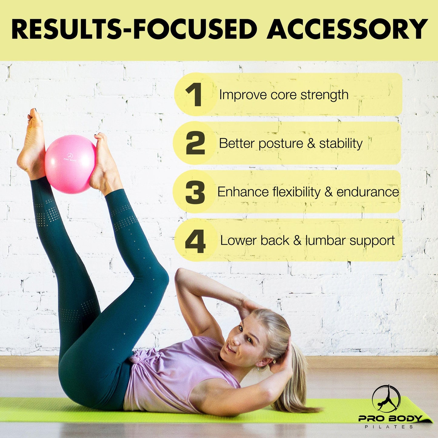 ProBody Pilates Small Exercise Ball with Pump - 9 Inch Workout Ball for Stability, Barre, Yoga, Core & Physical Therapy, Home Gym & Office Use (Black)