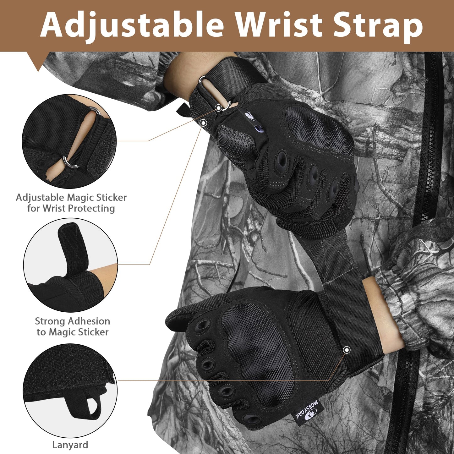 Mossy Oak Tactical Gloves for Men and Women, Touchscreen Gloves with Hard Knuckle for Hunting, Paintball, Hiking, Camping, Climbing, Cycling, Hunting Gear with Hard Shell & Palm Padding