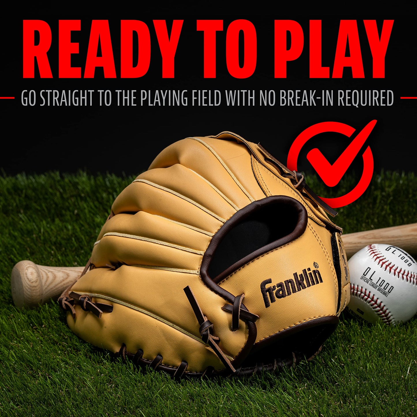 Franklin Sports Field Master Baseball and Softball Gloves for Adults, Youth, and Kids - Durable and Soft Synthetic Leather - Adjustable Fit - Right Hand Throw - 14" in. Outfield - Camel Brown