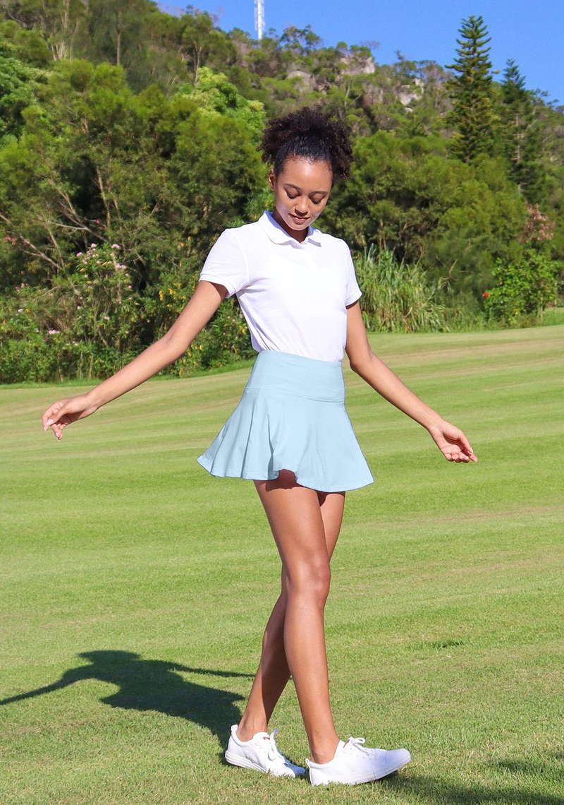 SANTINY Pleated Tennis Skirt for Women with 4 Pockets Women's High Waisted Athletic Golf Skorts Skirts for Running Casual (Sky Blue_M)