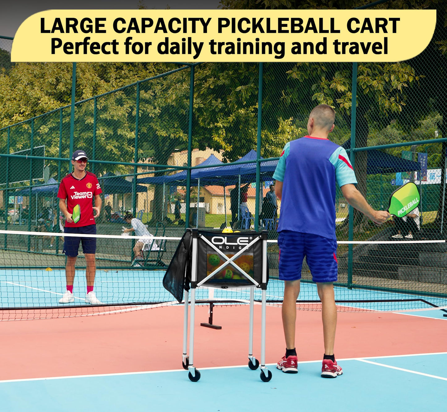 OLE ANDIGO Pickleball Hopper Cart,Tennis Balls Hopper,Can Holds 180 Pickleballs or 210 Tennis Balls,Lightweight Ball Cart with Wheels,Pickle Ball Equipment,Ball Caddy for Training Travel