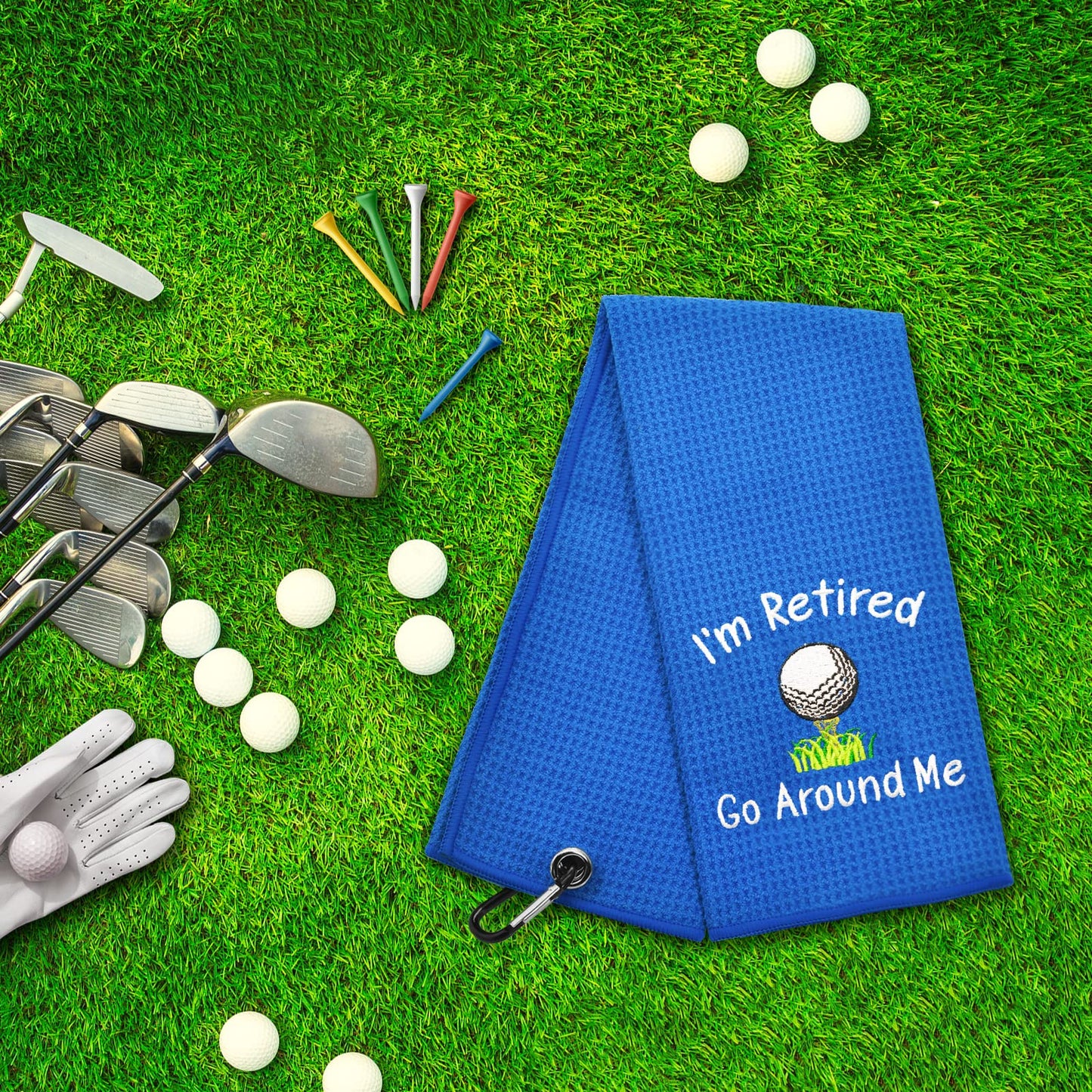 ERHACHAIJIA I'm Retired Go Around Me Embroidered Golf Towel with Clip. Funny Golf Accessories Gifts for Men Women Grandpa Grandma Golf Lover, Birthday Retirement Mother's Day