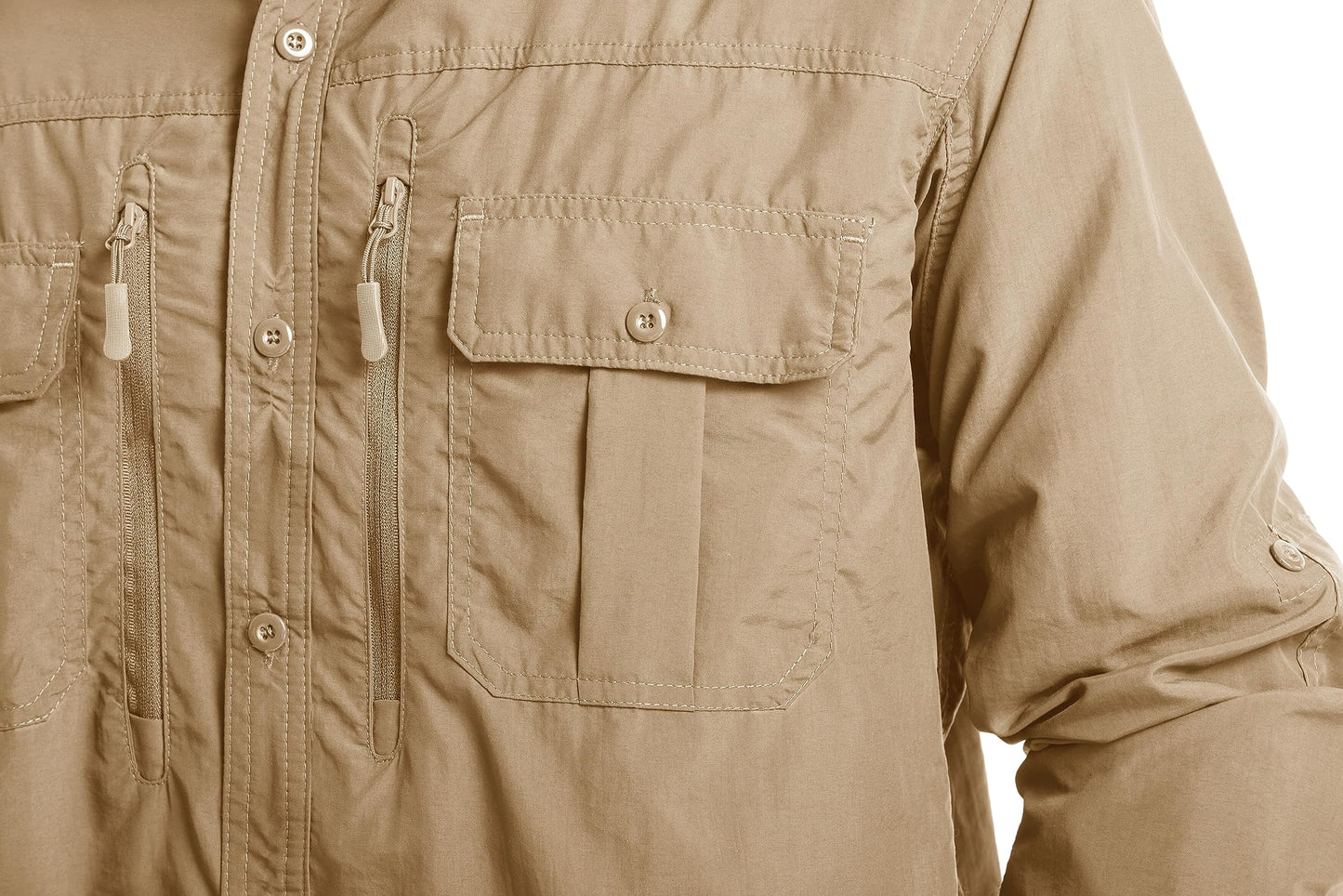 MAGCOMSEN UV Shirts for Men Long Sleeve Fishing Shirts Button Up Work Shirts for Men Hiking Shirts Quick Dry Tactical Shirts Khaki L