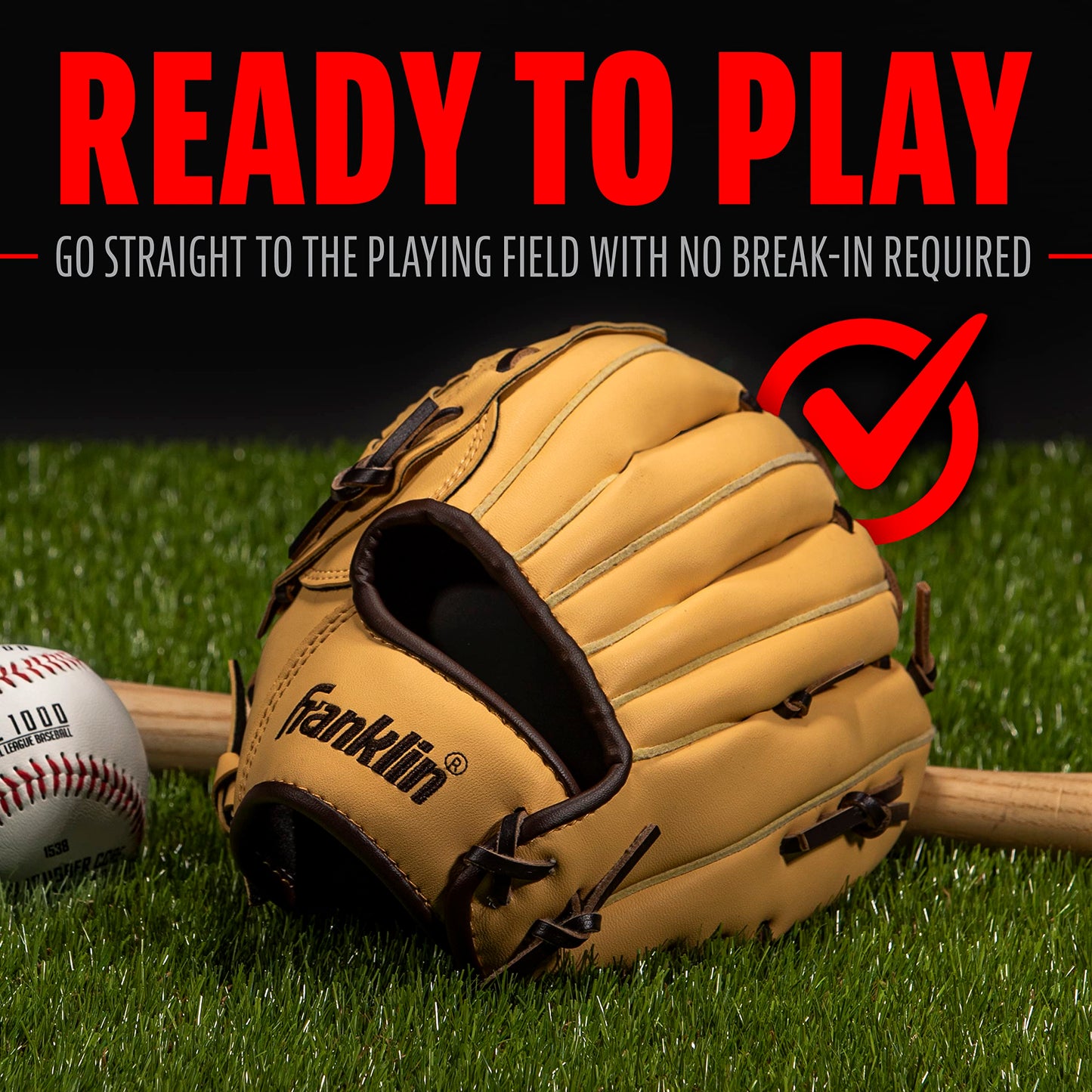 Franklin Sports Field Master Baseball and Softball Gloves for Adults, Youth, and Kids - Durable and Soft Synthetic Leather - Adjustable Fit - Left Hand Throw - 10" in. Infield - Camel Brown