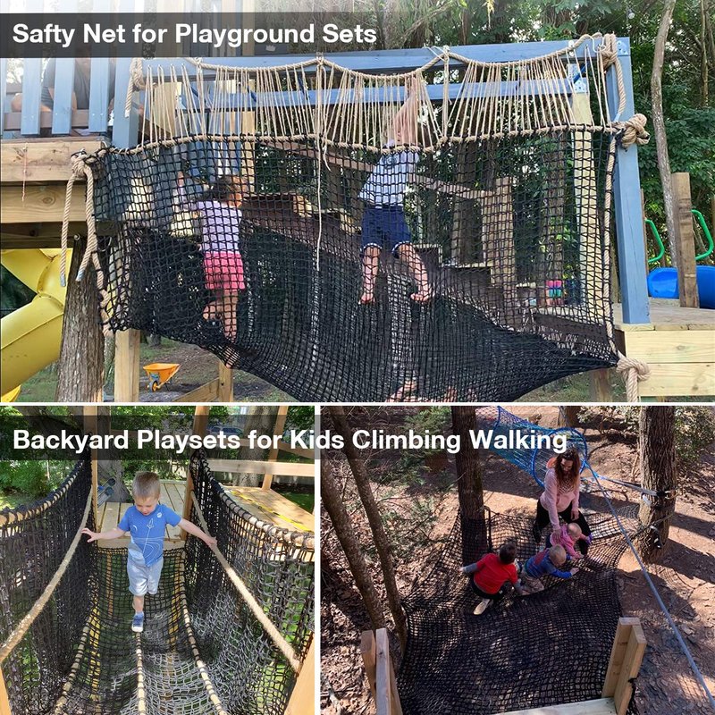 Jalunth Kids Playground Play Safety Net - Climbing Cargo Net Treehouse Accessories Outdoor Equipment Set Double Layers Heavy Duty Backyard Net Bridge for Tree House Tree Fort Back Yard (14.5' x 9.8')