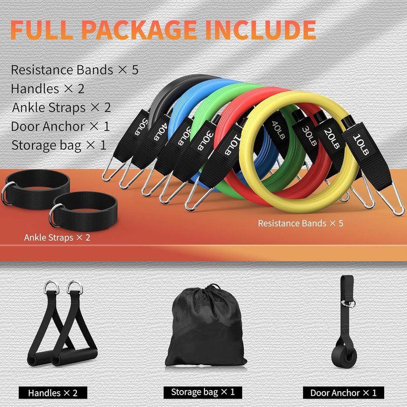Resistance Bands Set - Versatile Exercise Bands with Handles for Home Gym Workouts | Strength Training Equipment for Men & Women