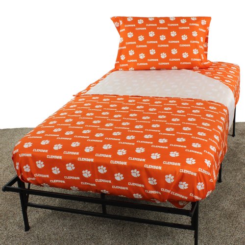 College Covers Clemson Tigers Printed Sheet Set, Twin X-Large, White