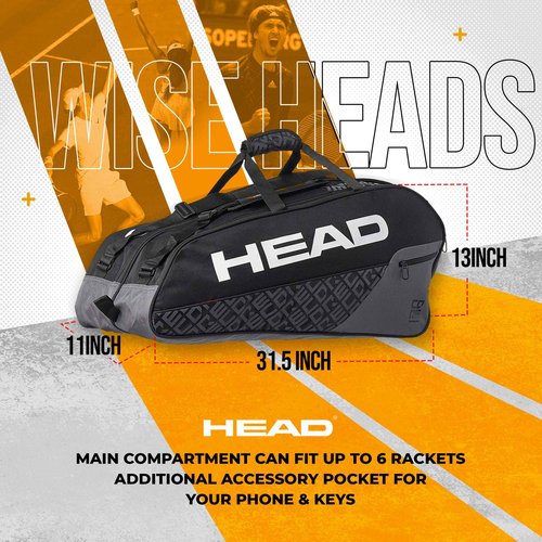 HEAD Core 6R Combi Tennis Racquet Bag - 6 Racket Tennis Equipment Duffle Bag