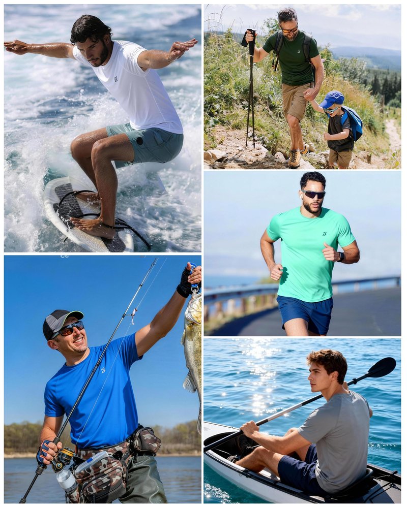 Roadbox Men's Rash Guard Short Sleeve, UPF 50+ UV Sun Protection Swim Shirts, Quick Dry Lightweight Water Surf Beach T-Shirt