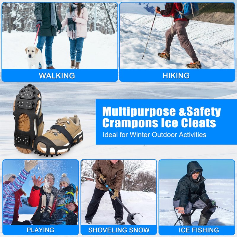 Ice Cleats, Crampons Ice Cleats for Shoes and Boots Men Women Kids,Non Slip 28 Steel Shoe Spikes for Snow and Ice Traction Snow Cleats Grippers for Winter Walking Hiking Fishing