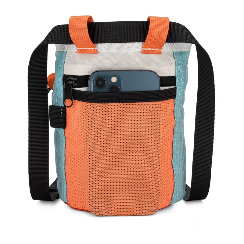 Oso Supply Co - Cascadia Waxed Canvas Chalk Bag - Zipper Pocket & Mesh Pouch for Bouldering, Rock Climbing, Gym, Weightlifting – Water-Resistant, Adjustable Belt, Wide Opening (Huckleberry/Teal)