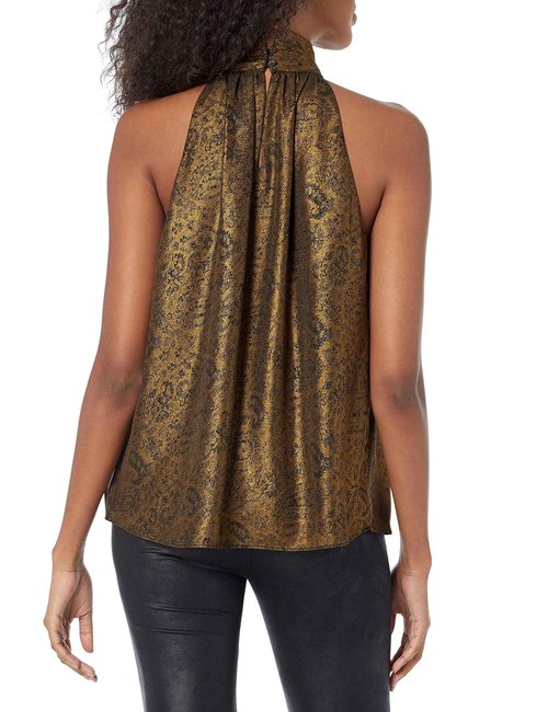 Joie Womens Women's Joie EROLA B Halter TOP, Gold FOIL and Caviar, Small