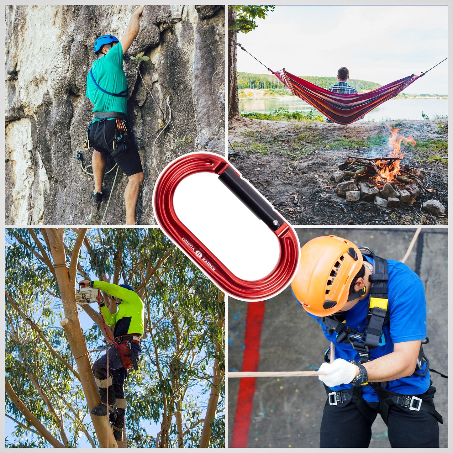 Omega Pacific Raider Aluminum Keylock Straight Gate Carabiner - Arborist, Outdoor, Adventurer, and Rescue Gear, Red