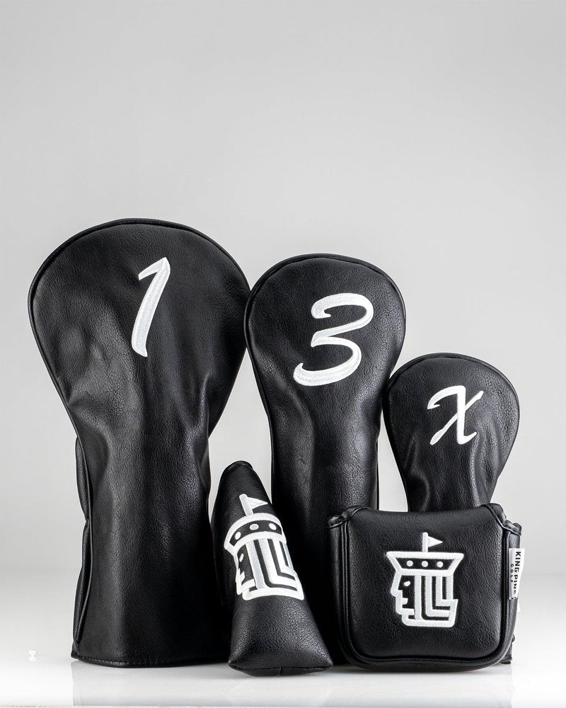 King Pins Golf Black Headcovers - Premium Quality Golf Headcovers. Embroidered Hand-Made Leather, Stylish Golf Club Cover - Customize Your Golf Bag (Hybrid)