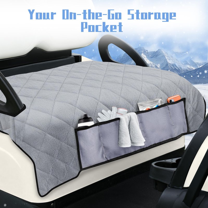 YOKYHOM Golf Cart Seat Covers with 4 Front Pockets, Thick Seat Towel Blanket with Non-Slip Backing, Fits EZGO, Club Car, Yamaha and More 2 & 4 Passenger Golf Carts, Gray