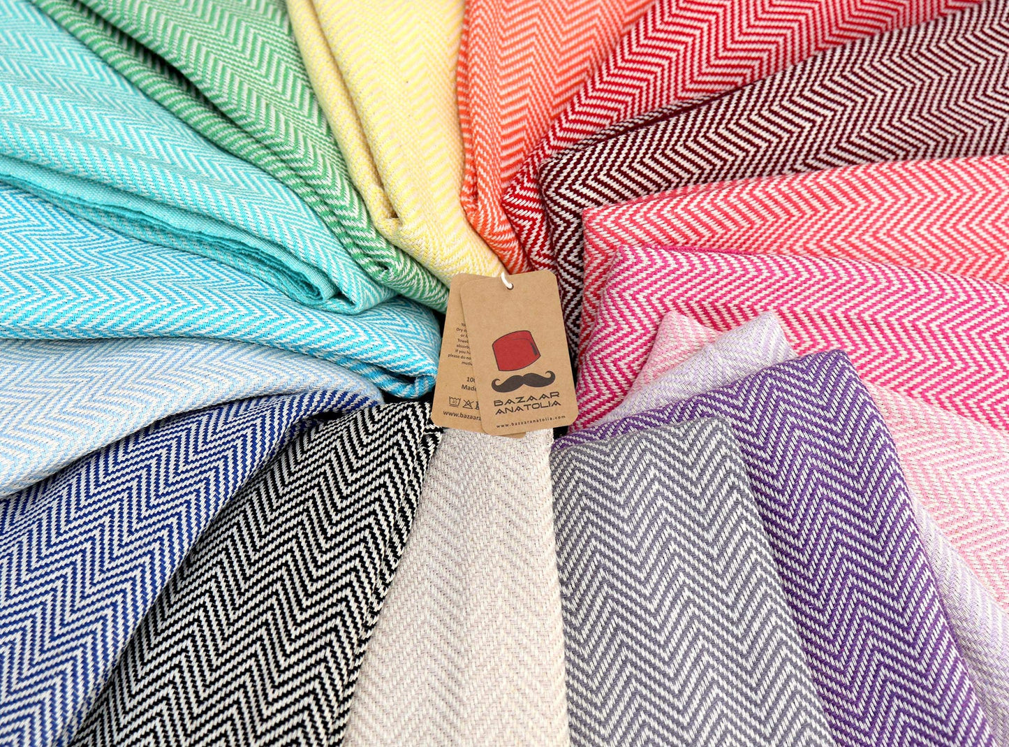 Bazaar Anatolia Beach Towel, 100% Cotton, 71x39 in, Herringbone Green