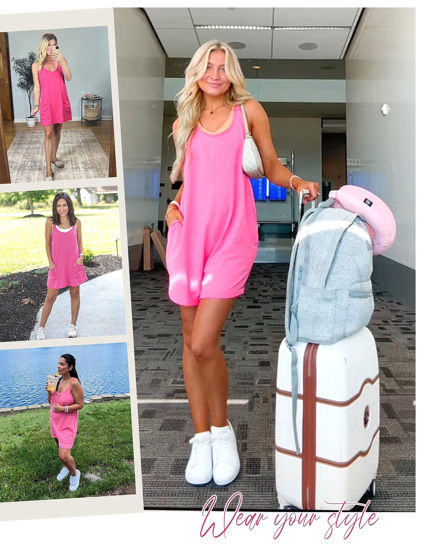 Lentta Womens Athletic Sleeveless Mini Dress with Built-in Shorts V Neck Sundress(Rosered-XXL)