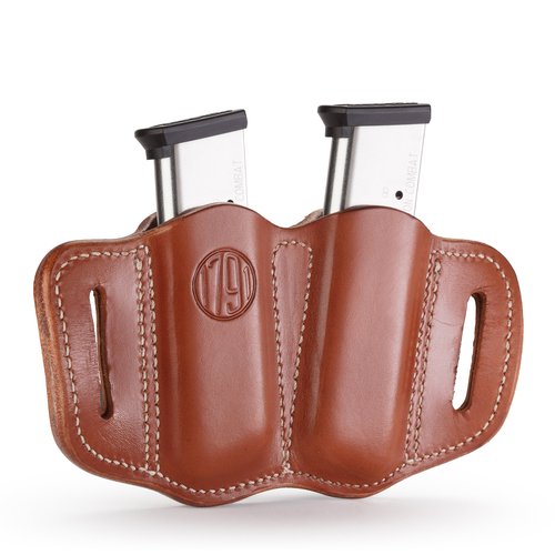 1791 GUNLEATHER 2.1 Mag Holster - Double Mag Pouch for Single Stack Mags, OWB Magazine Pouch for Belts - Classic Brown