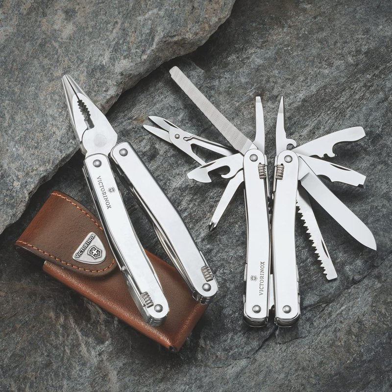 Victorinox Swiss Tool Spirit X Plus | 36-Function Swiss Army Multi-Tool with Needle-Nose Pliers & Leather Pouch - Silver