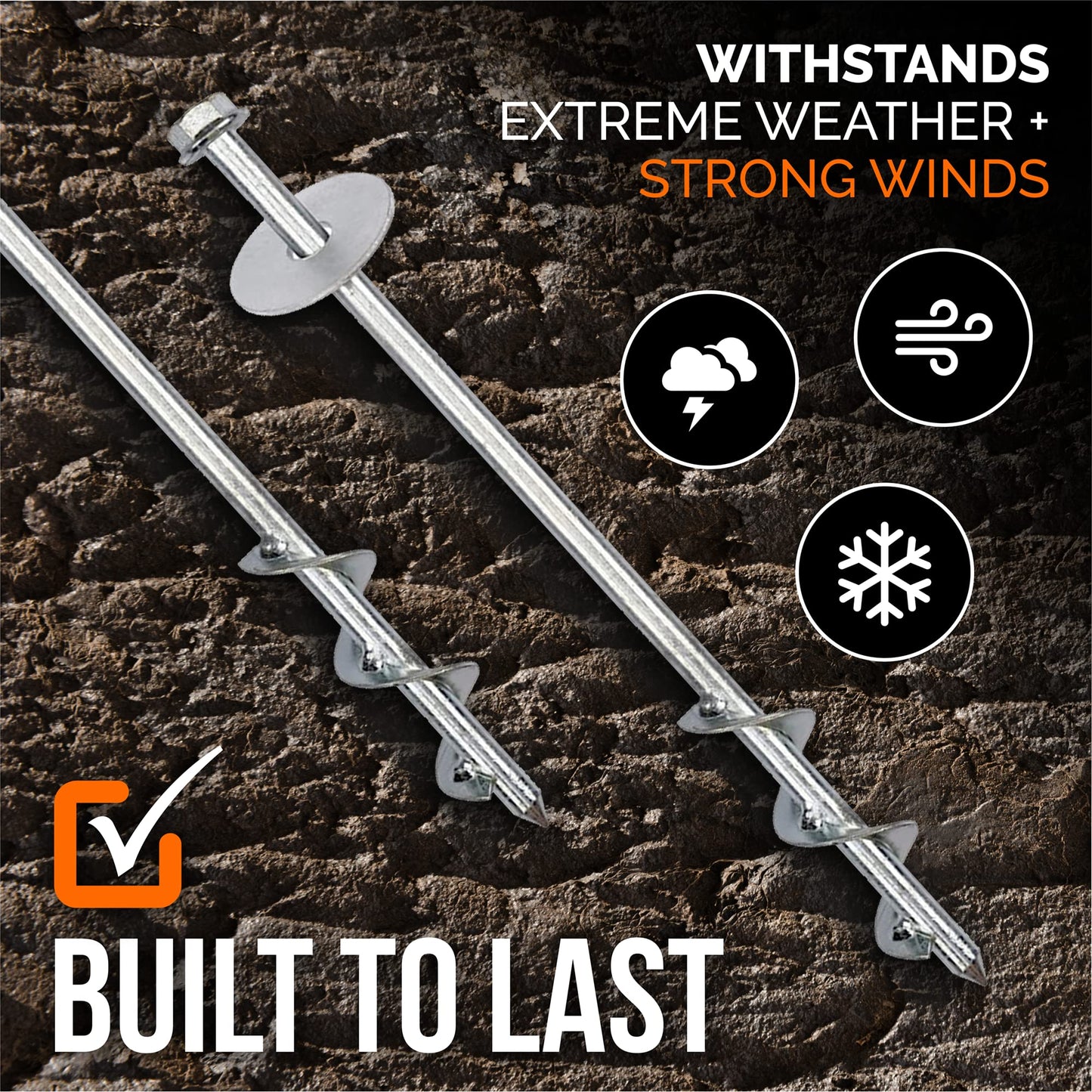 Trampoline Anchors High Wind Heavy Duty 12" Set of 4/6/8 with Straps, Drill Bit - Trampoline Anchor Kit - Trampoline Stakes Anchors High Wind - Ground Anchors - Trampoline Wind Stakes - Ground Stakes