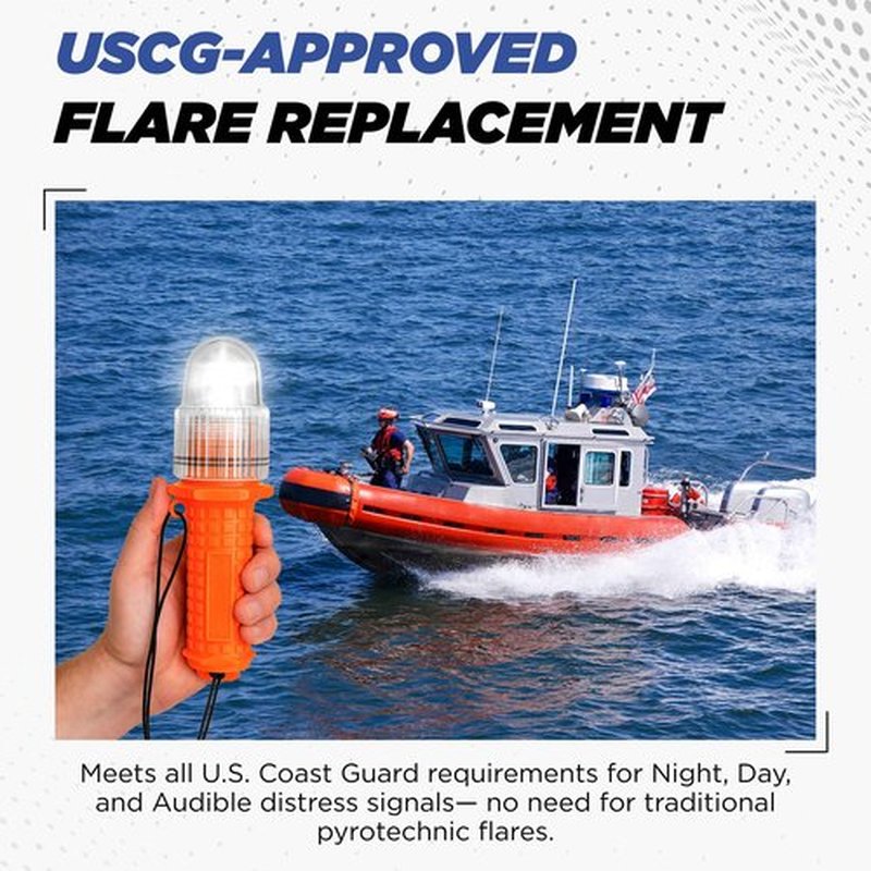 TEKTITE® SOSeFLARE 5 NO MORE FLARES! Electronic Boat Distress Flare w/Flag and Audible Signal Kit- USCG & SOLAS Compliant Marine Safety Signal - Waterproof LED & Audible Locator for Boats