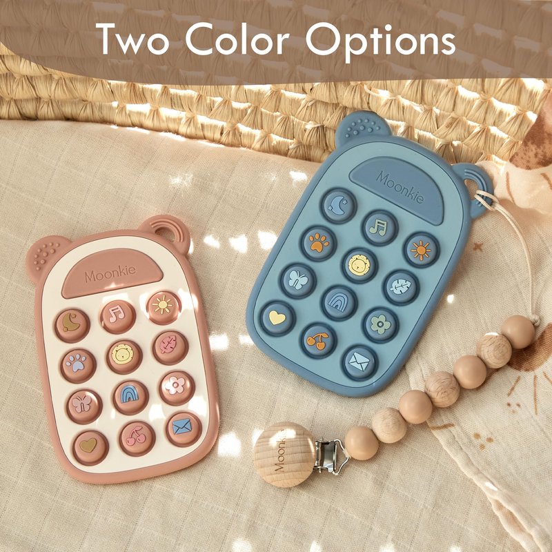 Moonkie Silicone Press Phone Teething Toy for Baby 3 Months+ | Soft BPA-Free Teether with Icon & Number Pop Bubbles | Ideal Gift for Baby Girls