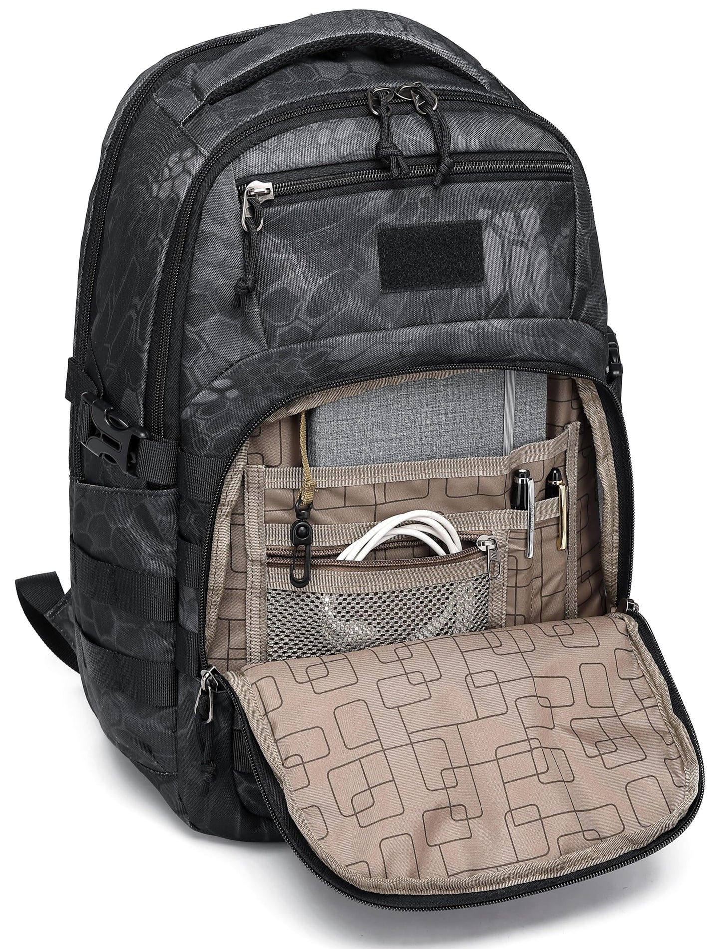 Wotony Military tactical backpack, backpack for men black small tactical assault bag (Python Black, 18.5 inch)