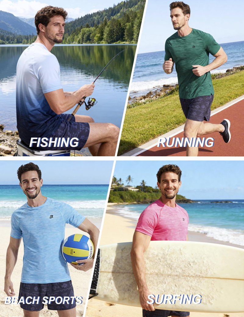 EZRUN Men's Swim Shirts UPF 50+ Sun Protection Rash Guard Quick Dry Summer Workout Gym Causal T-Shirts Fuchsia