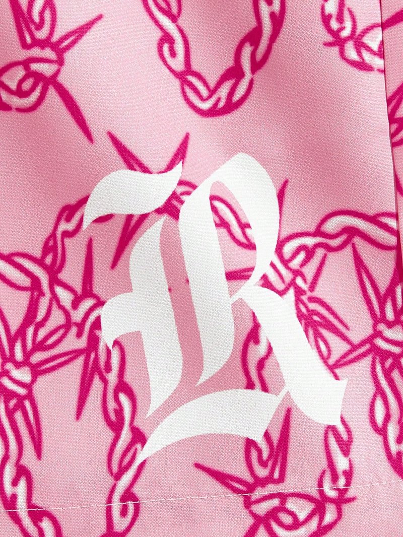 GORGLITTER Men's Graphic Print Gym Track Shorts Drawstring Waist Pockets Workout Cool Shorts Pink B Medium