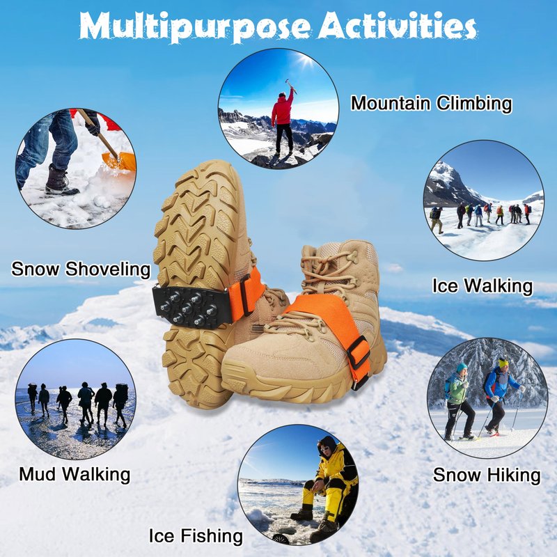 Ice Cleats Mid-Sole Snow Traction Cleats for Walking on Snow and Ice Anti-Slip Crampon with Adjustable Straps 7 Tungsten Studs for Secure Grip Anti Slip Crampons for Walking Jogging Hiking