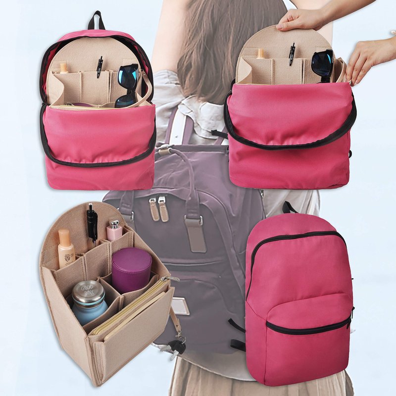Vercord Felt Backpack Organizer Rucksack Insert Liner Inside Daypack Shoulder Bag Beige Small