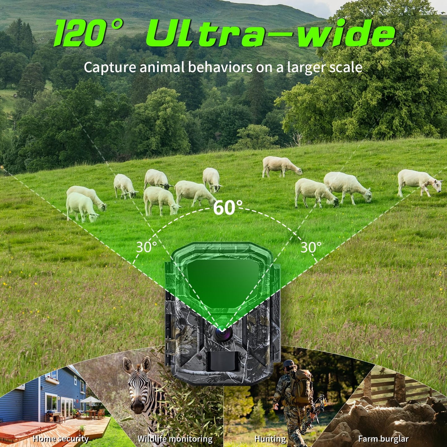 Fargarloo Trail Camera Solar Powered - 2K 60MP WiFi Game Camera, 0.1s Trigger, 7800mAh Forever Power, 65FT Detection, Low Glow Night Vision, IP66 Waterproof, 32GB Included for Wildlife Monitoring