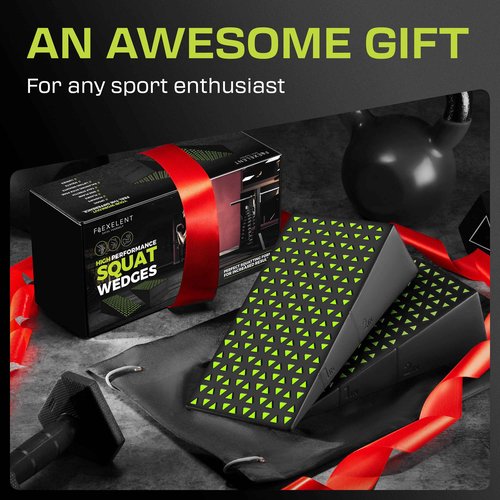 Squat Wedge Block Pair - Non Slip Squat Wedges & Ramp for Exercise, Home Gym, Weight Lifting & Yoga - Calf Stretcher Slant Board to Elevate Heels, Improve Ankle Mobility, Backpack Included for Storage