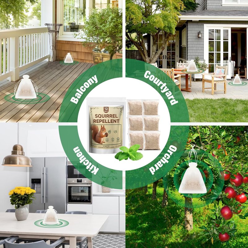 Squirrel Repellent - Natural Peppermint Oil Deterrent for Gardens, Patios & Yards | 12-Pack