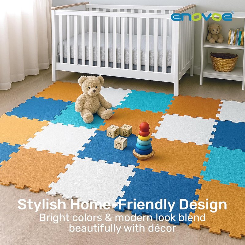 Baby Play Mat for Floor - Non-Toxic Interlocking EVA Foam Mats | 16 Pcs Cushioned Puzzle Mat (12" x 12")